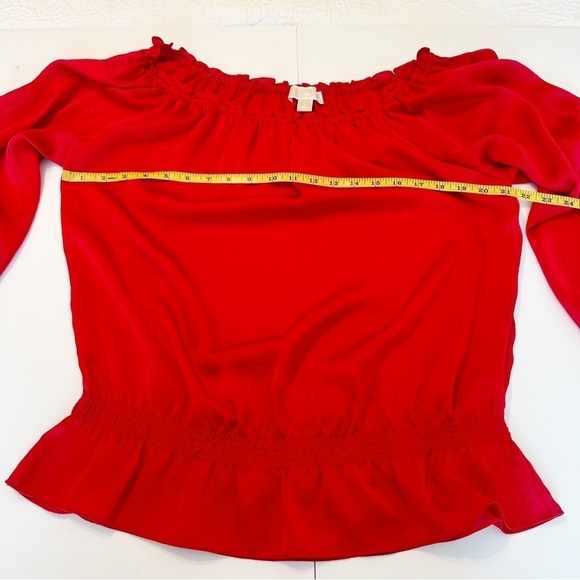 Michael MK Peplum Elastic Neck Long Sleeve Red Top - Large - Picture 7 of 9